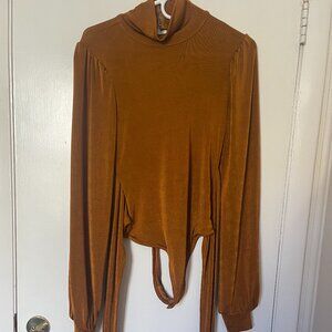 Free People Orange Turtleneck Bodysuit with Open Back